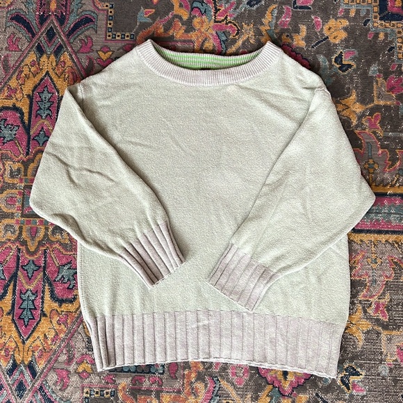 Free People Street Fair Knit Oversized Pullover Sweater Light Green & Grey sz S - Picture 4 of 12